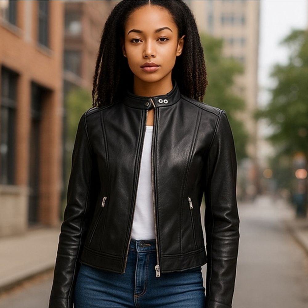 William Rast Women"s Black genuine leather Moto Style Jacket sz M Bikercore